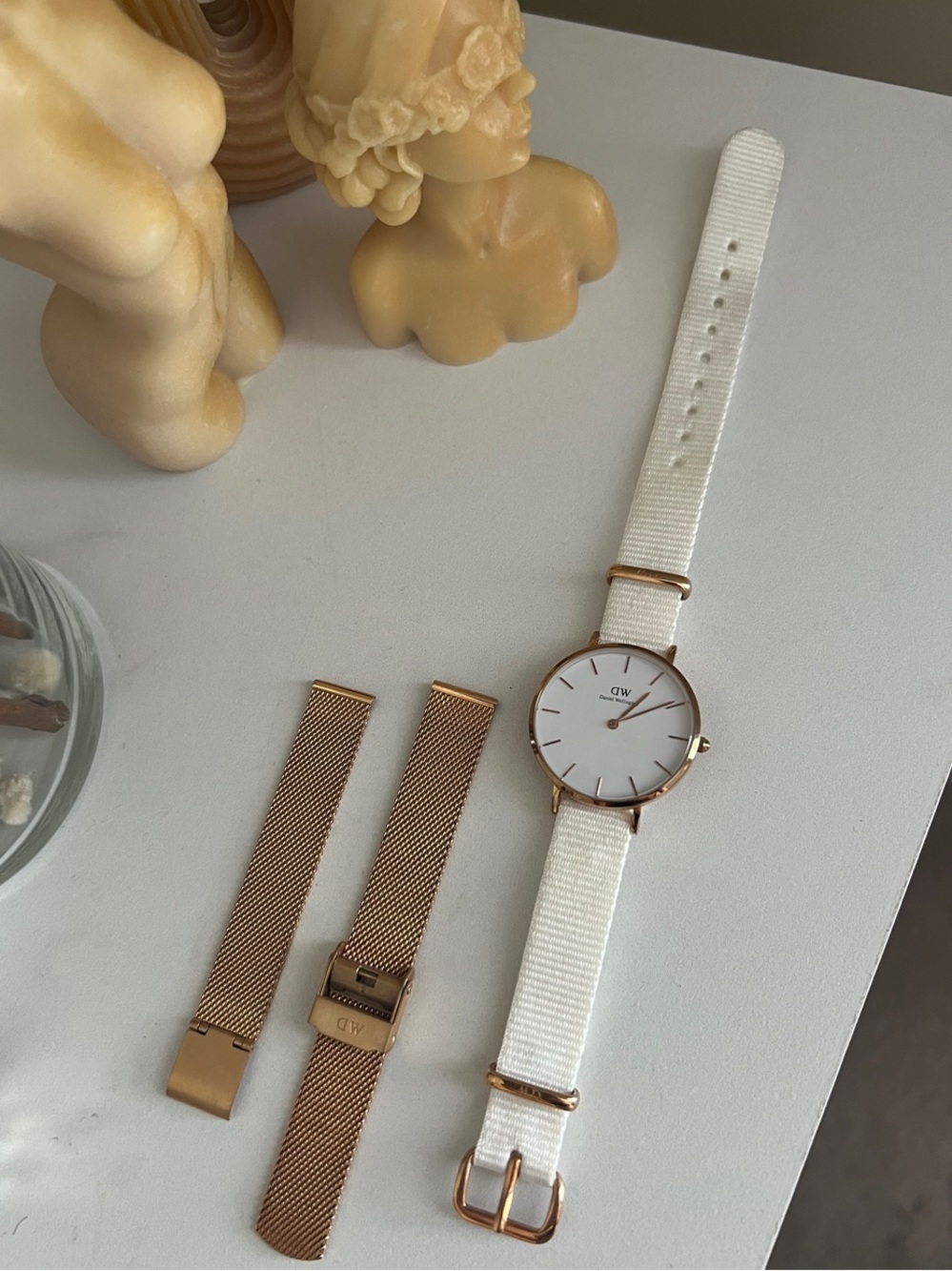Daniel Wellington White Strap Watch with Rose Gold Accents